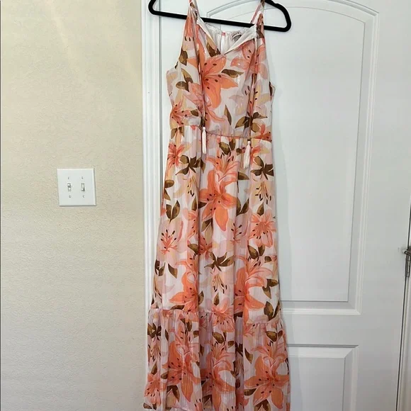 open lace back dress Playful orange floral midi dress with bow, Glow-Up main image 1